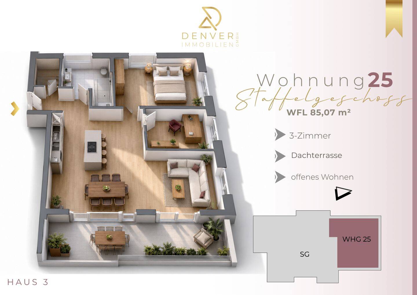 Beeindruckende 3 Zimmerwohnung mit Dachterrasse im Staffelgeschoss || KfW40 EE & QNG, 49413 Dinklage