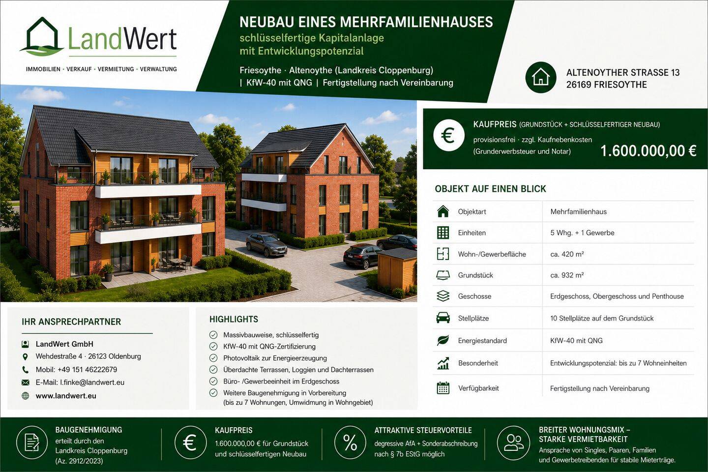 Neubauprojekt, ein Mehrfamilienhaus im KFW-40 Standard mit QNG Zertifizierung., 26169 Friesoythe