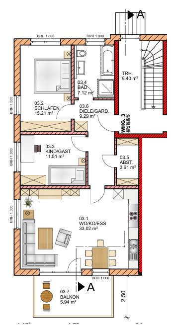 Moderne 3-Zimmer-Neubauwohnung im KfW-55-Effizienzhaus mit Balkon, 93309 Kelheim