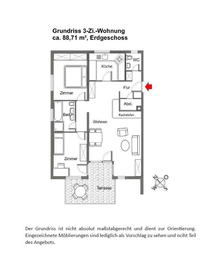 Ruhige, wunderschöne 3-Z-Wohnung mit Terrasse und Garten in Wittnau, 79299 Wittnau