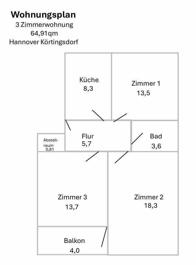 3 Zimmer Wohnung in Badenstedt, 30455 Hannover