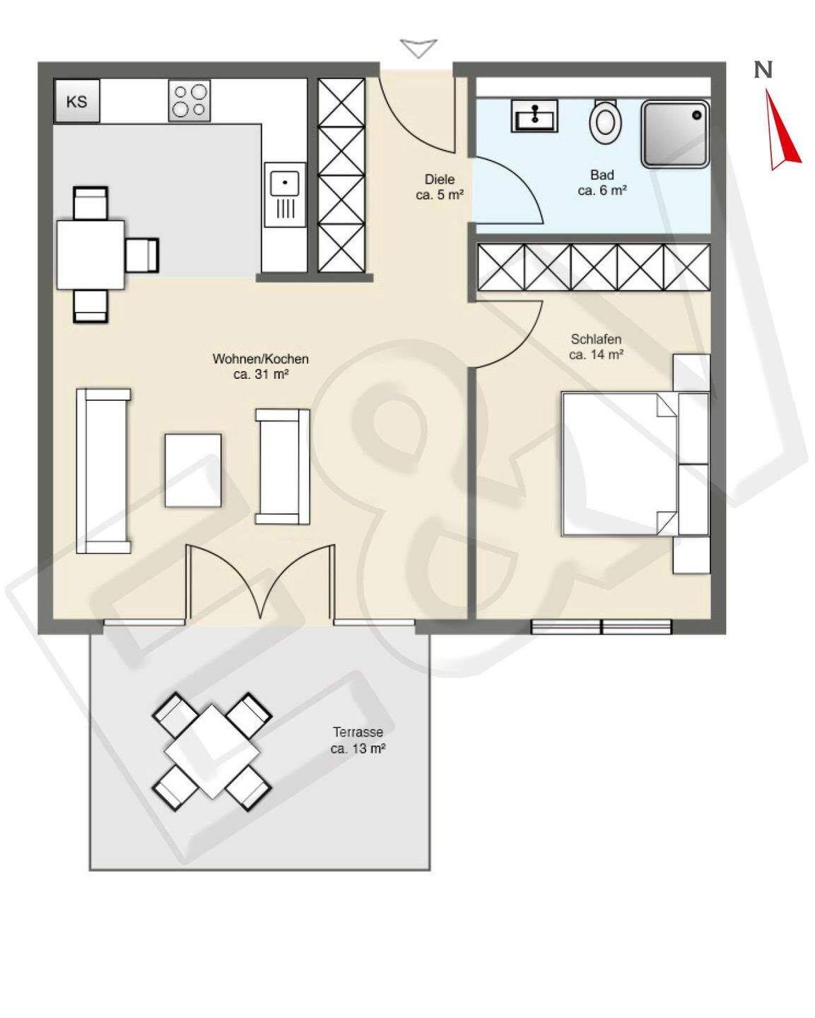 KfW55 Erstbezug  2 Zimmer Wohnung mit eigener Terrasse und Tiefgarage EG, 50374 Erftstadt