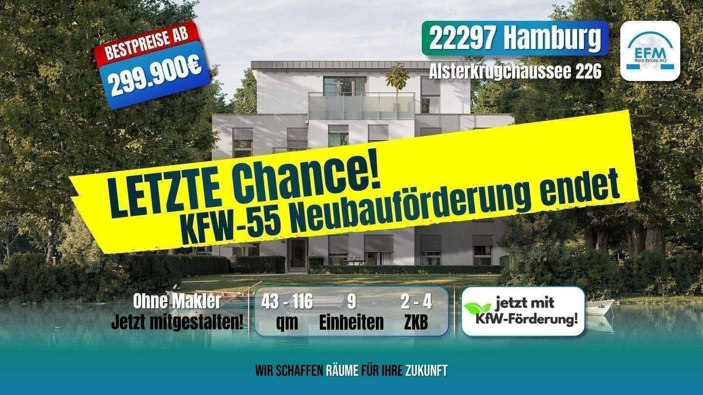 ++ZINS-/MIET-/ENERGIESPAREND++ 4 ZKB mit KfW 100.000€-Darlehen, 22297 Hamburg (Hamburg-Nord Alsterdorf Barmbek-Nord Groß Borstel Winterhude)