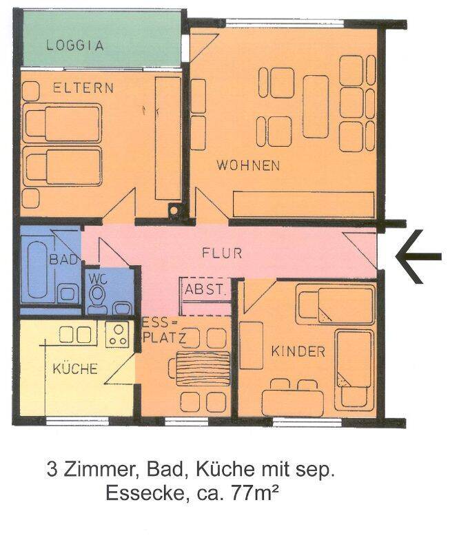 Große 3-Zimmer Wohnung mit Loggia, 34132 Kassel (Bad Wilhelmshöhe Brasselsberg Niederzwehren Nordshausen Oberzwehren)