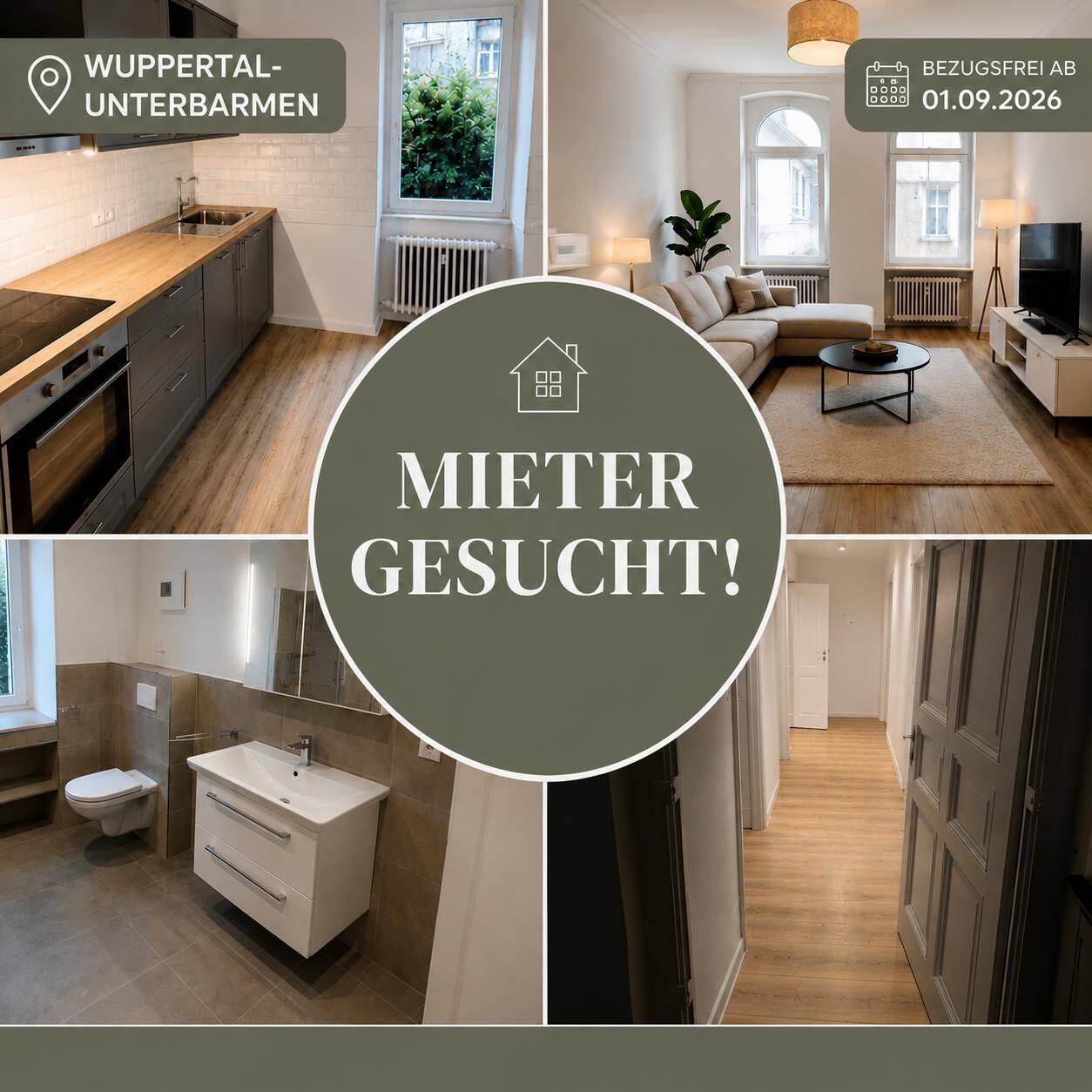 Helle kernsanierte 2-Zimmer-Altbauwohnung mit Einbauküche, 42285 Wuppertal (Barmen)