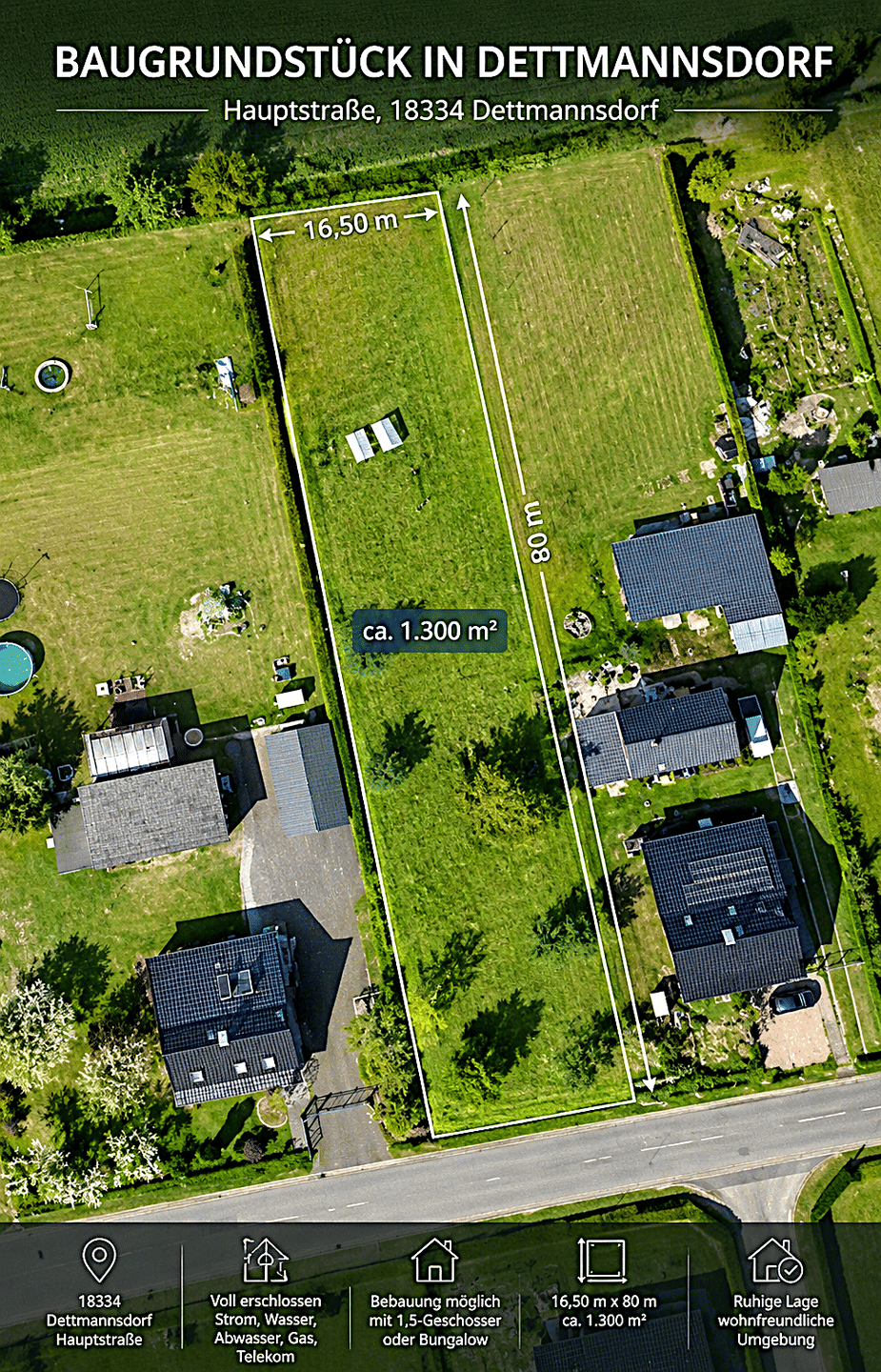 Großzügiges 1.300m² Grundstück in 18334 Dettmannsdorf – Individuell bebaubar – Bungalow oder 1,5-Geschosser, 18334 Dettmannsdorf