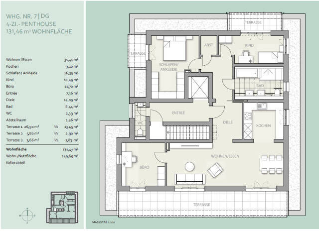 Traumhaftes Penthouse in Großhadern. Exklusive Ausstattung. 3 herrliche Terrassen – Provisionsfrei, 81375 München (Hadern)