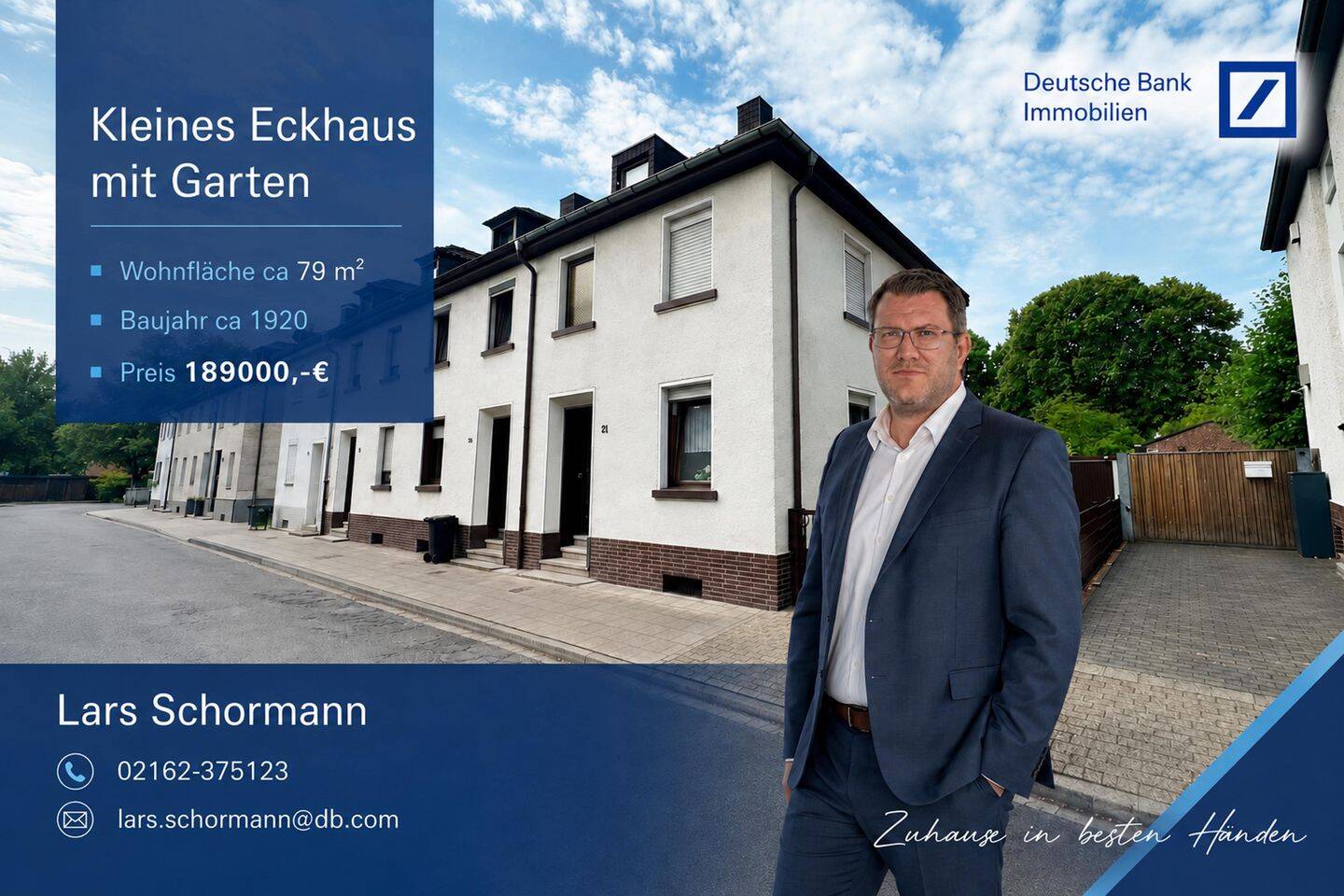 VIERSEN-Rahser: Kleines Eckhaus mit Garten und Garage für die kleine Familie, 41747 Viersen