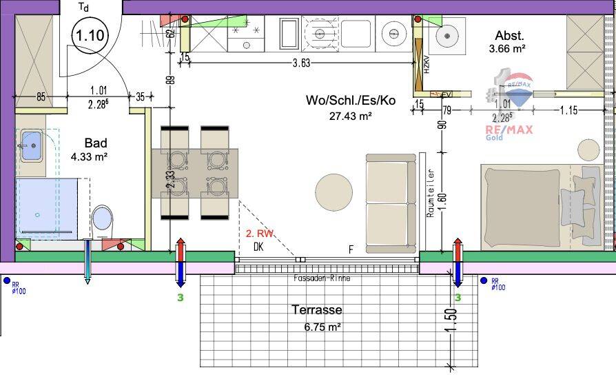NEUBAU (Whg.Nr. 1.10) 1,5-Zimmer-Wohnung im OG mit Carport, der für E-Mobilität vorgerüstet ist, 74564 Satteldorf