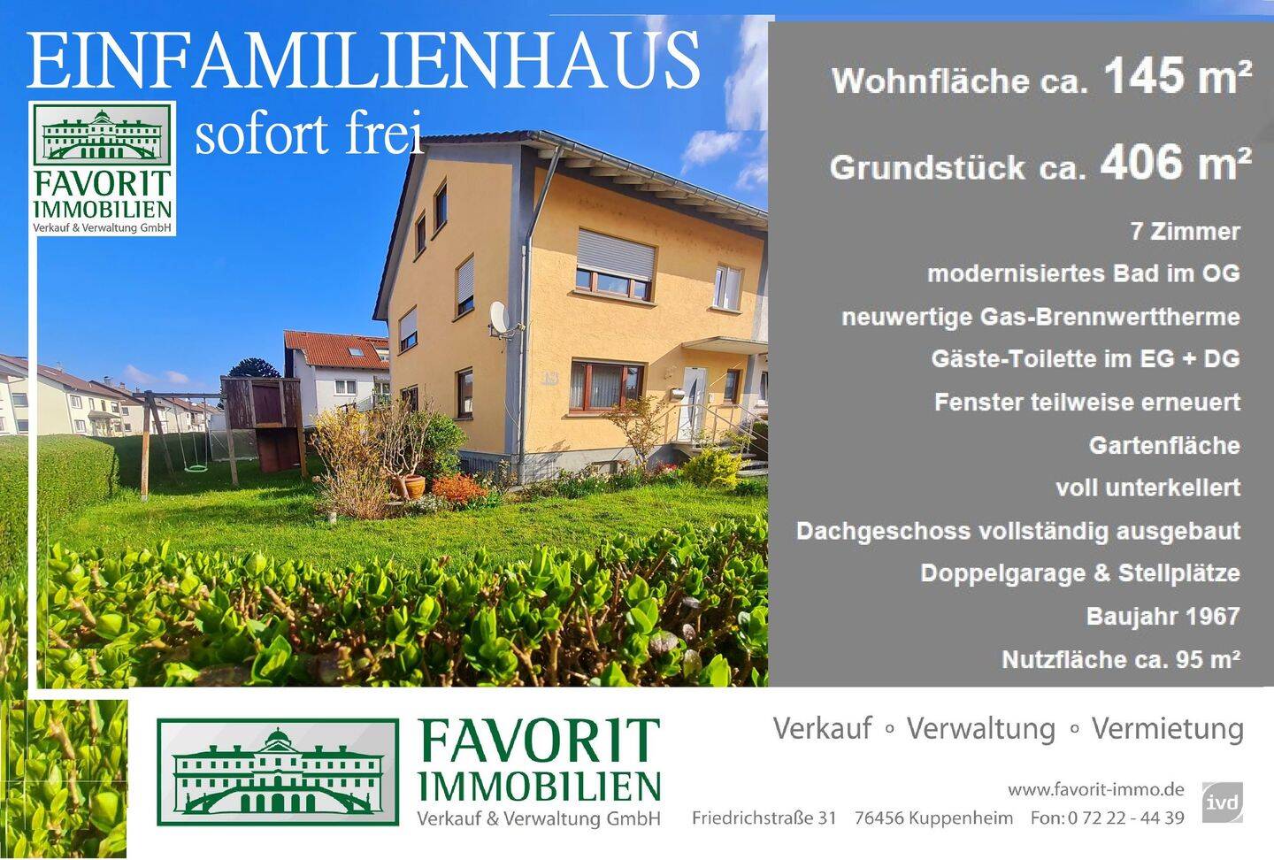 Modernisiertes Einfamilienhaus / Garten + Doppelgarage, 76456 Kuppenheim