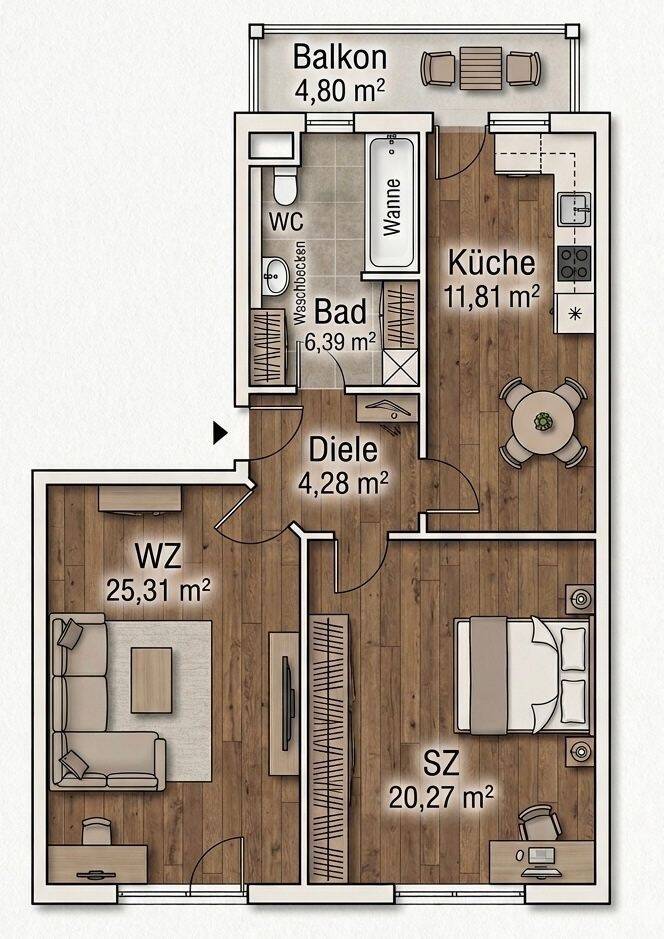 Frisch modernisierte 2-Zimmer-Wohnung mit Balkon und Keller – ca. 72 m², 67059 Ludwigshafen am Rhein (Mitte Mundenheim West)