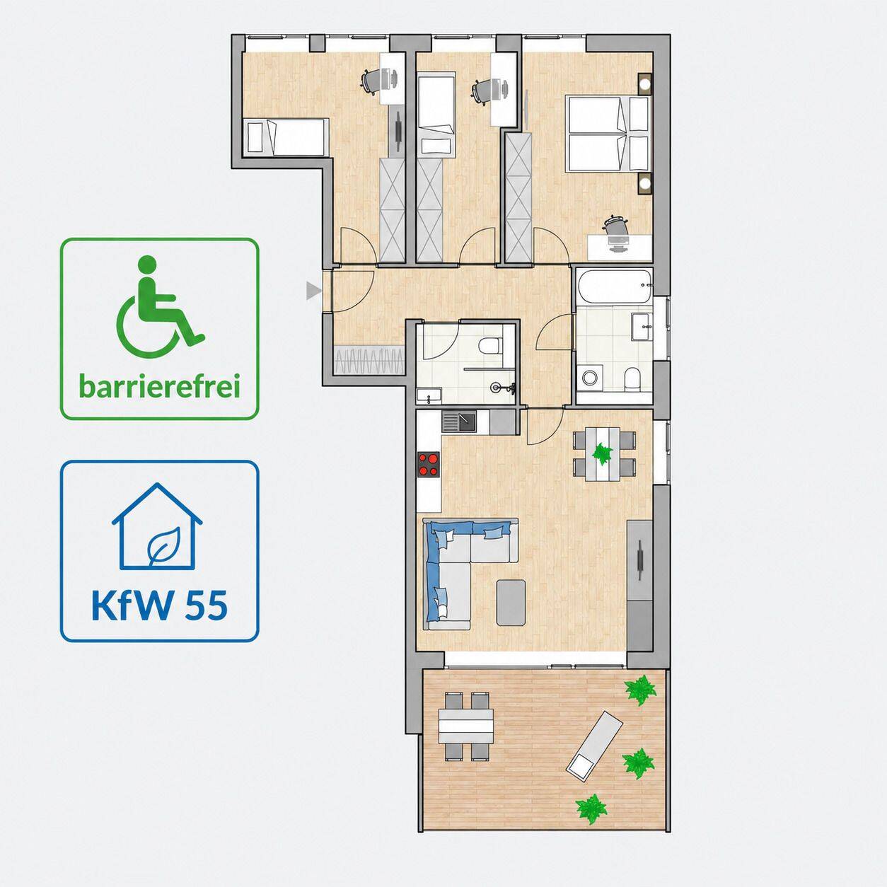 4-ZIMMER NEUBAUWOHNUNG MIT 21,56m² SÜDBALKON – barrierefrei – KfW 55, 90763 Fürth (Südstadt Weikershof)