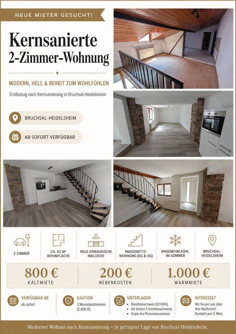 Kernsaniertes Reihenmittelhaus/Wohnung auf 2 Ebenen und neuer Einbauküche in Bruchsal-Heidelsheim, 76646 Bruchsal