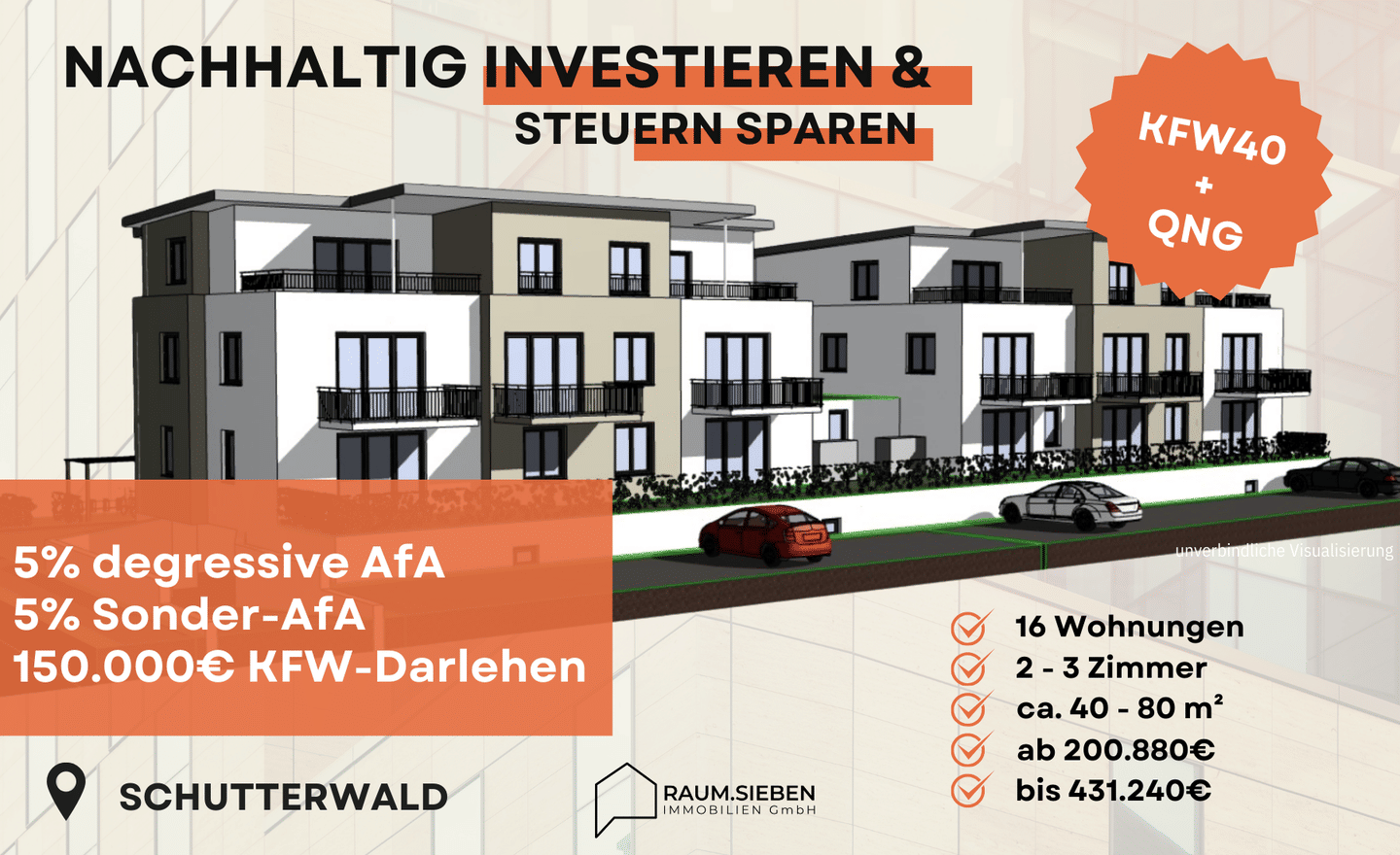 W2.7 * KfW40 + QNG = degressive AfA + Sonder-AfA + KFW-Förderdarlehen = positiver Cashflow, 77746 Schutterwald