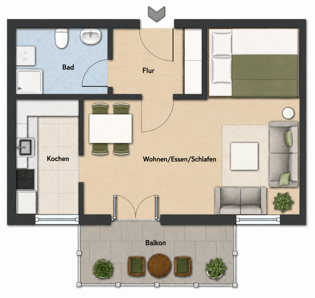 Helle 1 Zimmer-Wohnung mit Südbalkon in Thannhausen – zum Erstbezug nach Renovierung, 86470 Thannhausen