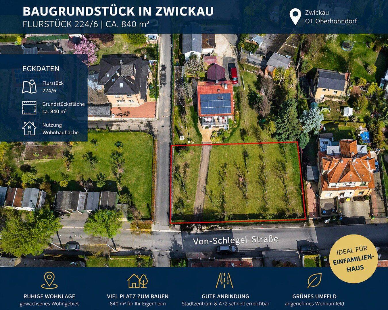 840 m² Baugrundstück in Zwickau – ruhige Wohnlage mit guter Anbindung, 8056 Zwickau