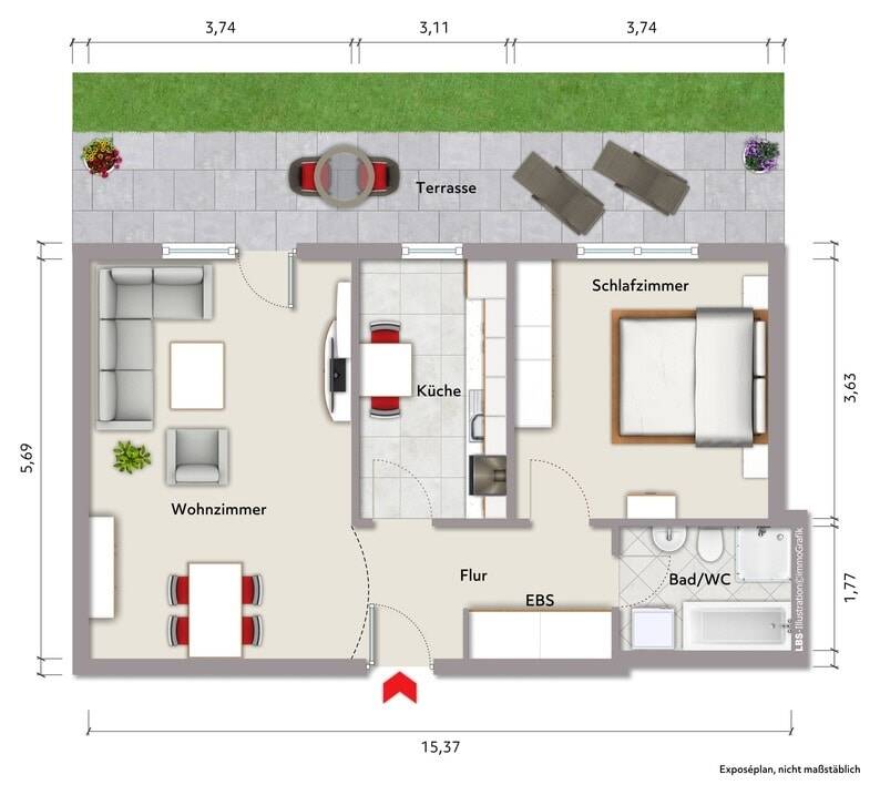 Bergheim-Zieverich! 2 Zimmer-Erdgeschosswohnung mit Gartenzugang!, 50126 Bergheim