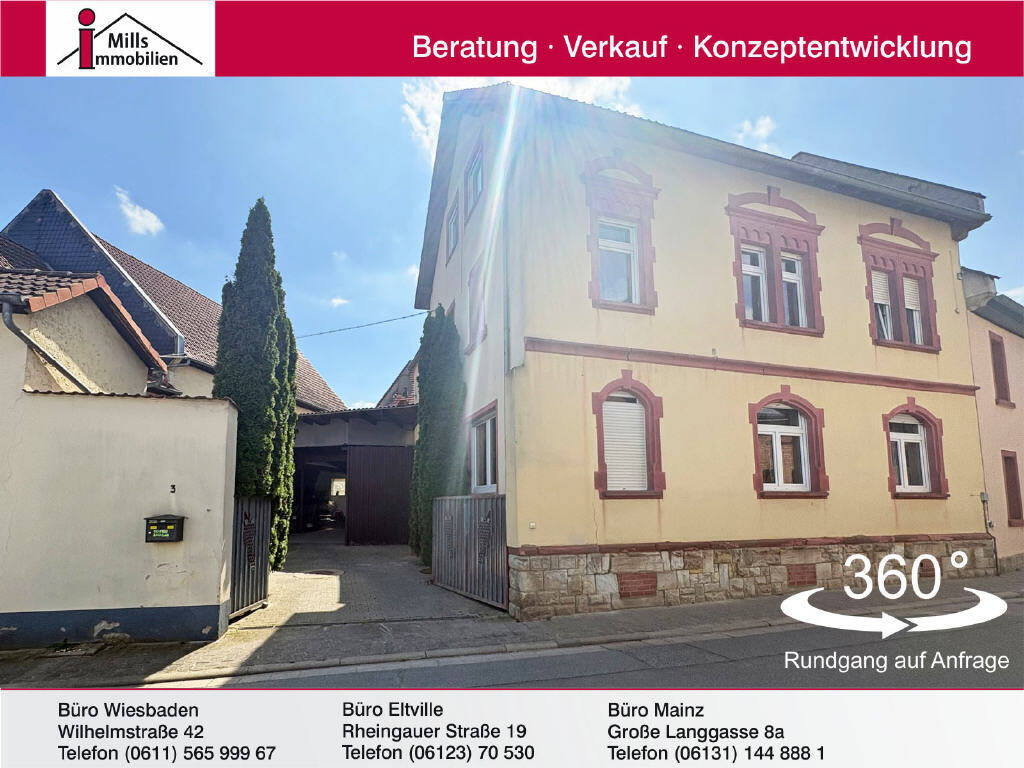 Schornsheim: Charmantes Einfamilienhaus mit Scheunen und großem Innenhof, 55288 Schornsheim