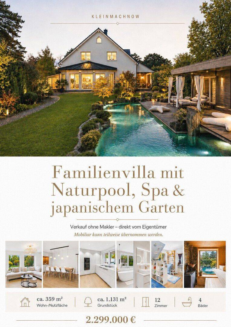 Familienvilla mit Naturpool, Spa und japanischem Garten, 14532 Kleinmachnow