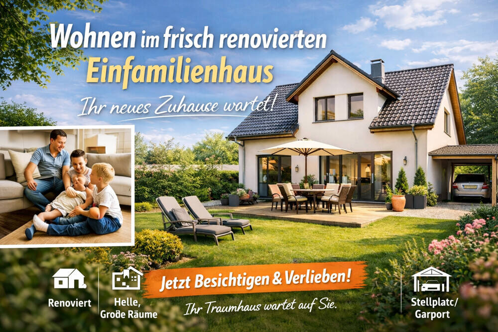 Einziehen & Wohlfühlen -Einfamilienhaus -frisch renoviert- Carport, Balkon u. Terrasse sucht Familie, 4509 Schönwölkau