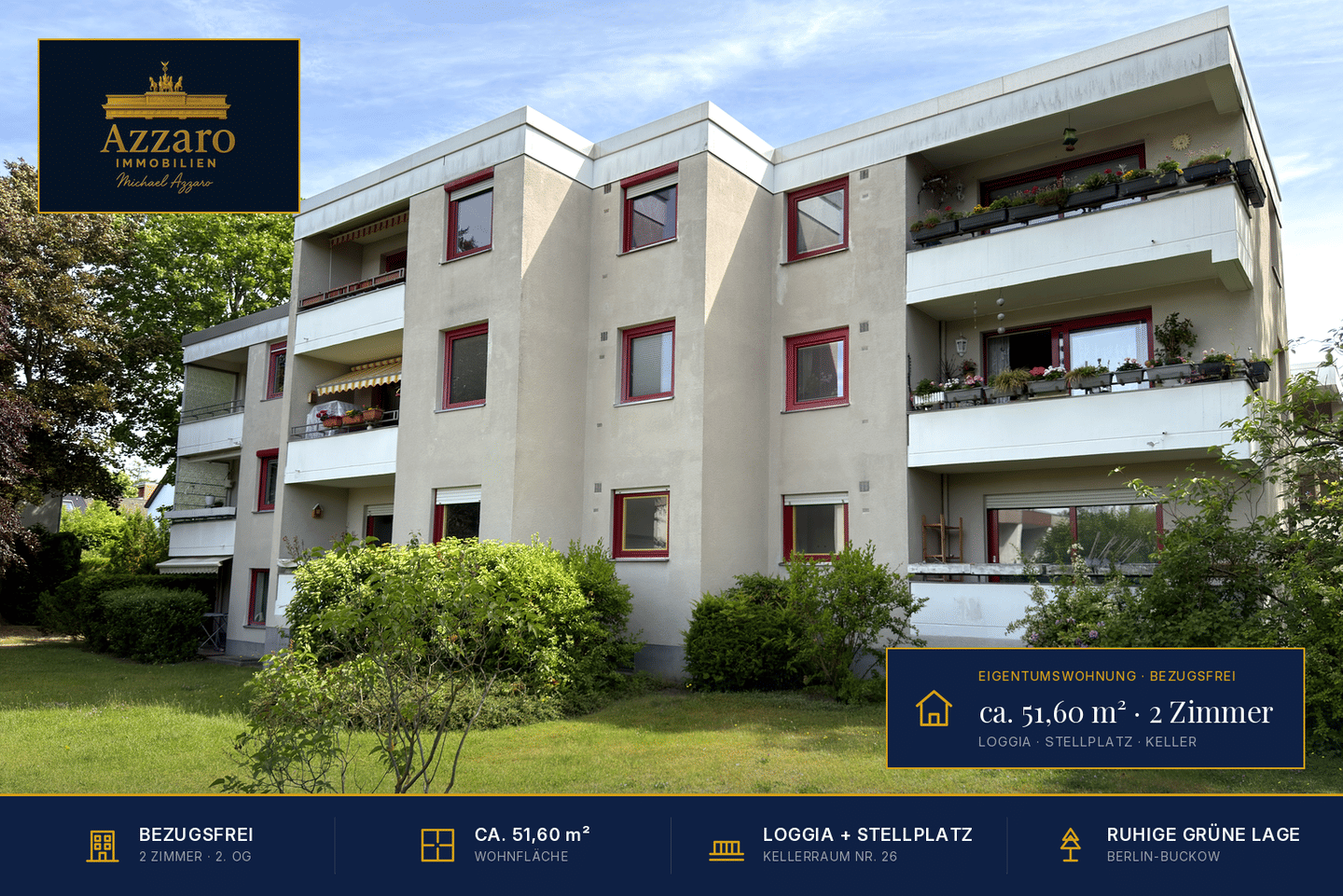 Bezugsfrei: helle 2-Zimmer-Wohnung mit Loggia, Stellplatz & Keller – ruhige, grüne Lage in Berlin-Buckow, 12349 Berlin (Neukölln)