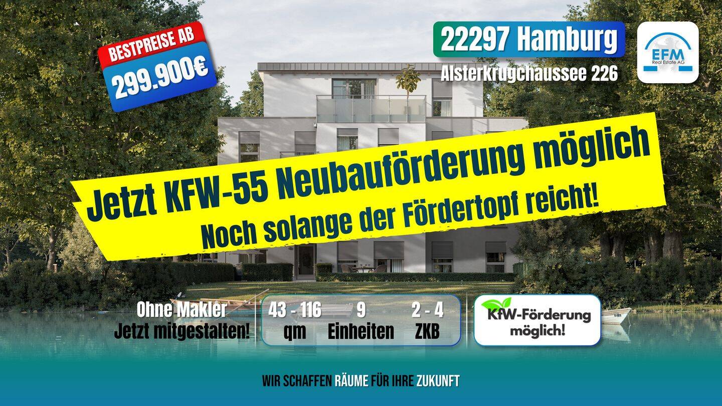 ++ZINS-/MIET-/ENERGIESPAREND++ 3 ZKB mit KfW 100.000€-Darlehen, 22297 Hamburg (Hamburg-Nord Alsterdorf Barmbek-Nord Groß Borstel Winterhude)