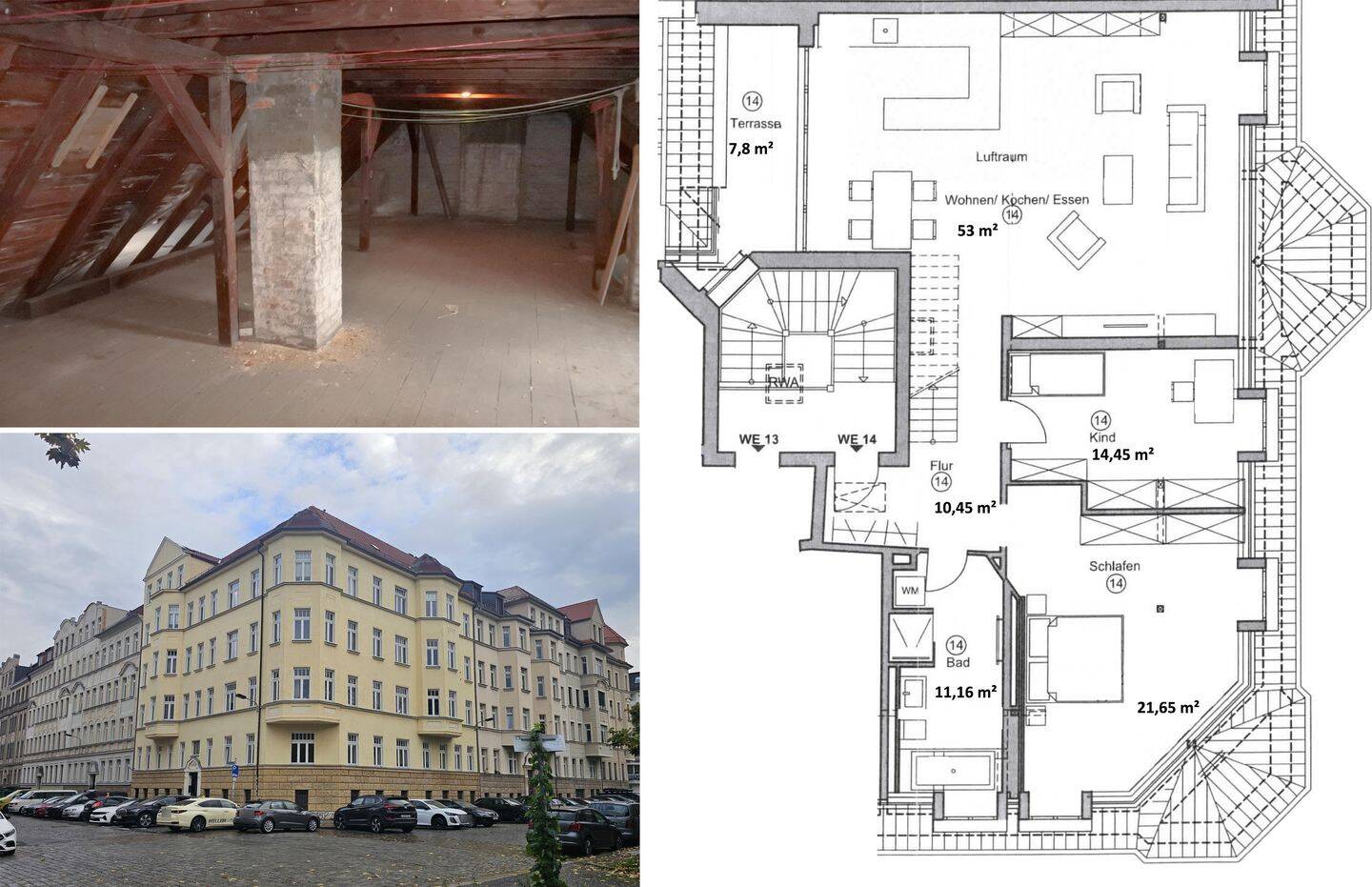 Unausgebautes DG mit Baugenehmigung; 5 Räume, ca. 192,02 m² Gesamtfläche, 4317 Leipzig (Neustadt-Neuschönefeld Reudnitz-Thonberg Zentrum-Ost)