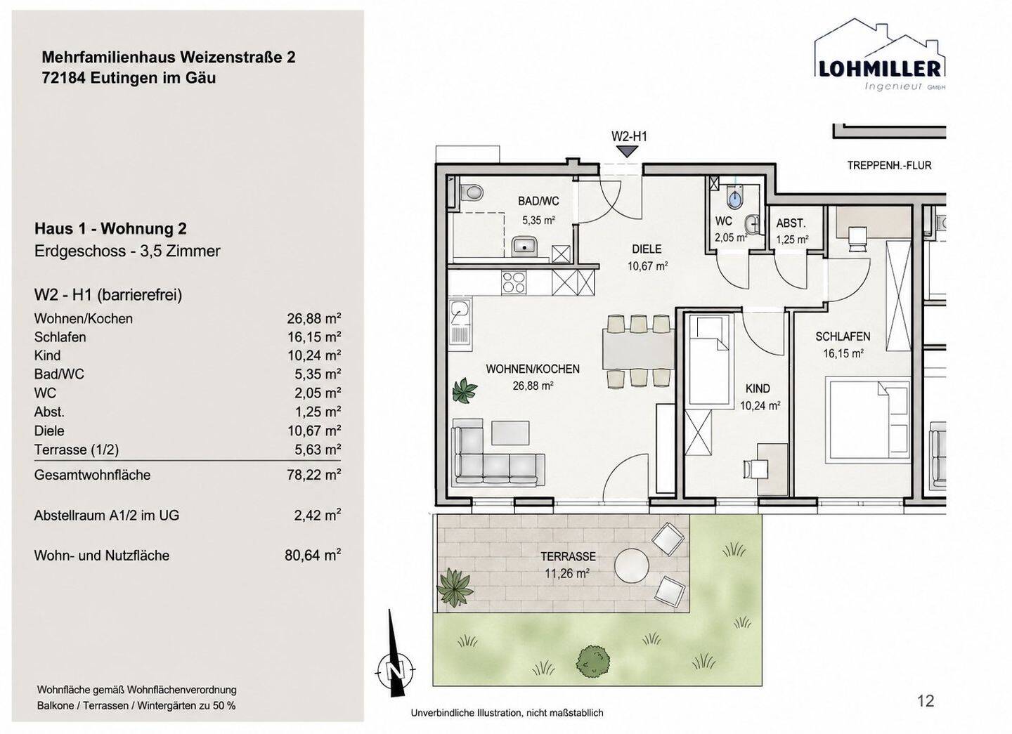 ​🌟 Erstbezug im Neubau! Moderne 3,5-Zimmer-Erdgeschosswohnung mit Terrasse & Garten, 72184 Eutingen im Gäu