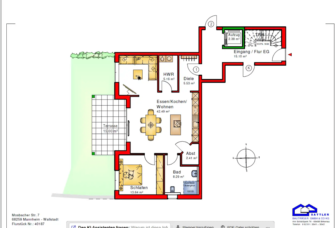 Exklusive 2,5-Zimmer-Neubauwohnung mit Südwest-Terrasse, großem Garten und optionalem Stellplatz in Mannheim-Wallstadt, 68259 Mannheim (Feudenheim Wallstadt)