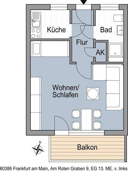 1 Zimmerwohnung mit Balkon, 60386 Frankfurt am Main (Bornheim Fechenheim Riederwald Seckbach)