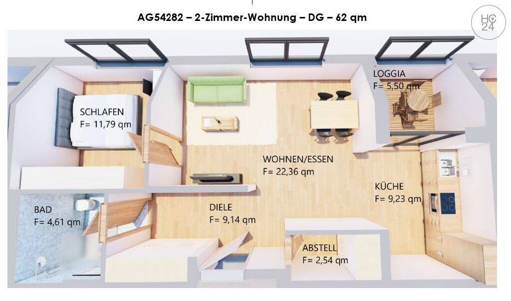 Möblierte, helle 2-Zimmer-DG-Wohnung mit Loggia in Kaufbeuren, 87600 Kaufbeuren