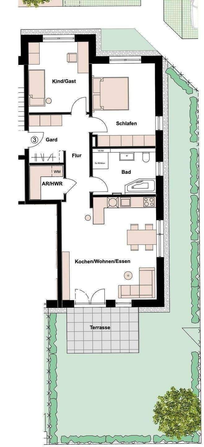 Mit Terrasse und eigenem Garten: 3-Zi.-Wohnung, gute Lage in FÜ-Poppenreuth, nahe IKEA, mit Top-Ausstattung und Anschluss für E-Auto, 90765 Fürth