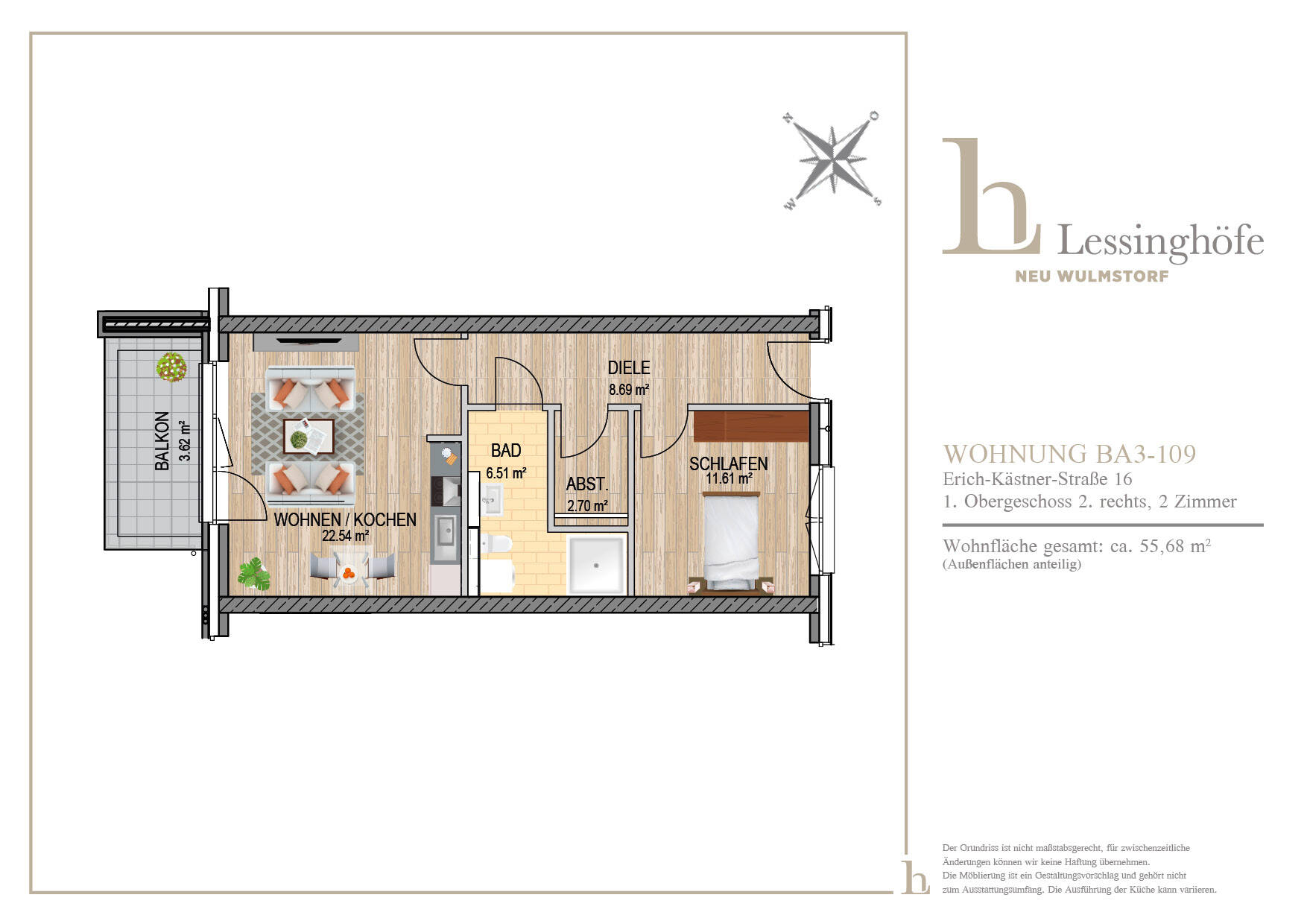 LESSINGHÖFE! Schöne 2-Zimmerwohnung, 21629 Neu Wulmstorf