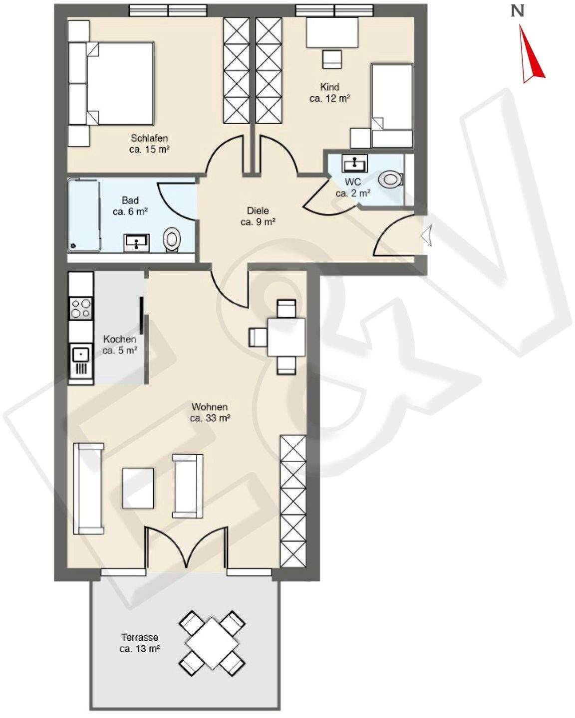 barrierefreie KfW55 3-Zimmer Wohnung mit eigener Terrasse EG Erstbezug, 50374 Erftstadt