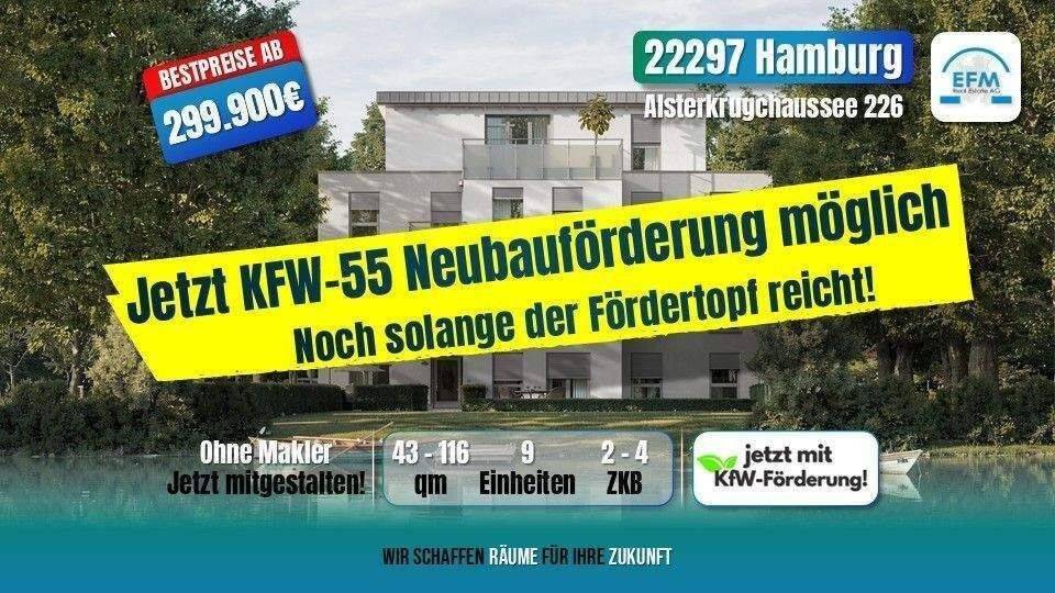 ++ZINS-/MIET-/ENERGIESPAREND++ 4 ZKB mit KfW 100.000€-Darlehen, 22297 Hamburg (Hamburg-Nord Alsterdorf Barmbek-Nord Groß Borstel Winterhude)