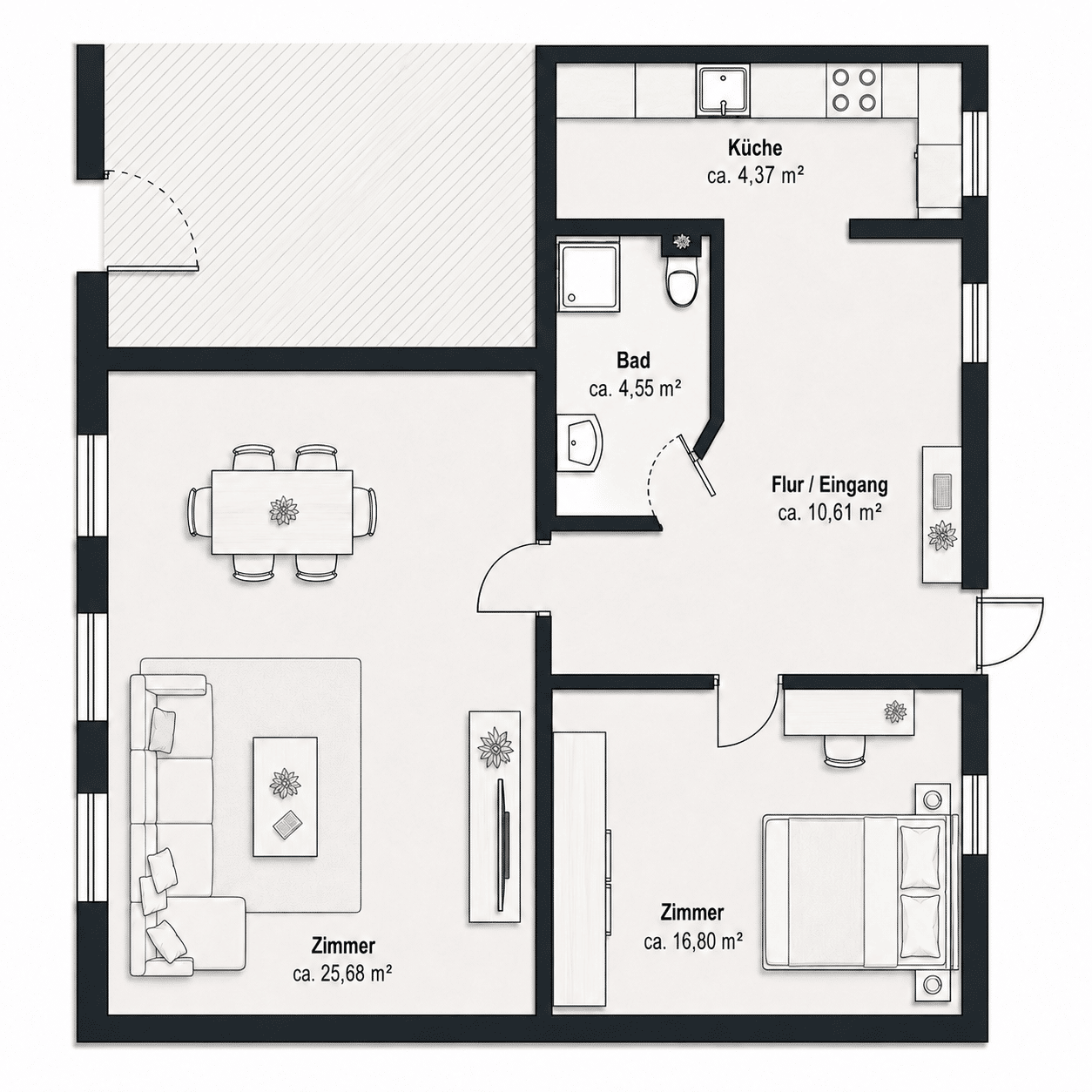 Frisch renovierte 2-Zimmer-Wohnung mit Parkett, Terrasse und gehobener Ausstattung, 28205 Bremen (Hulsberg Peterswerder)