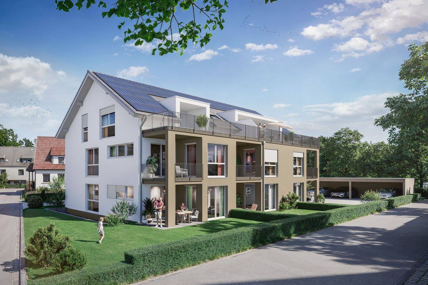 Neubau-Wohnung EG Mitte Nr 2 mit Terrasse inklusive Stellplatz Nr 1 // Riederich, 72585 Riederich