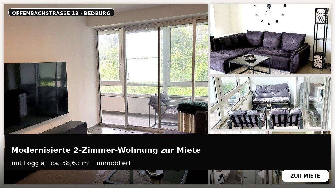 Modernisierte 2-Zimmer-Wohnung mit Loggia in Bedburg ab sofort zu vermieten, 50181 Bedburg