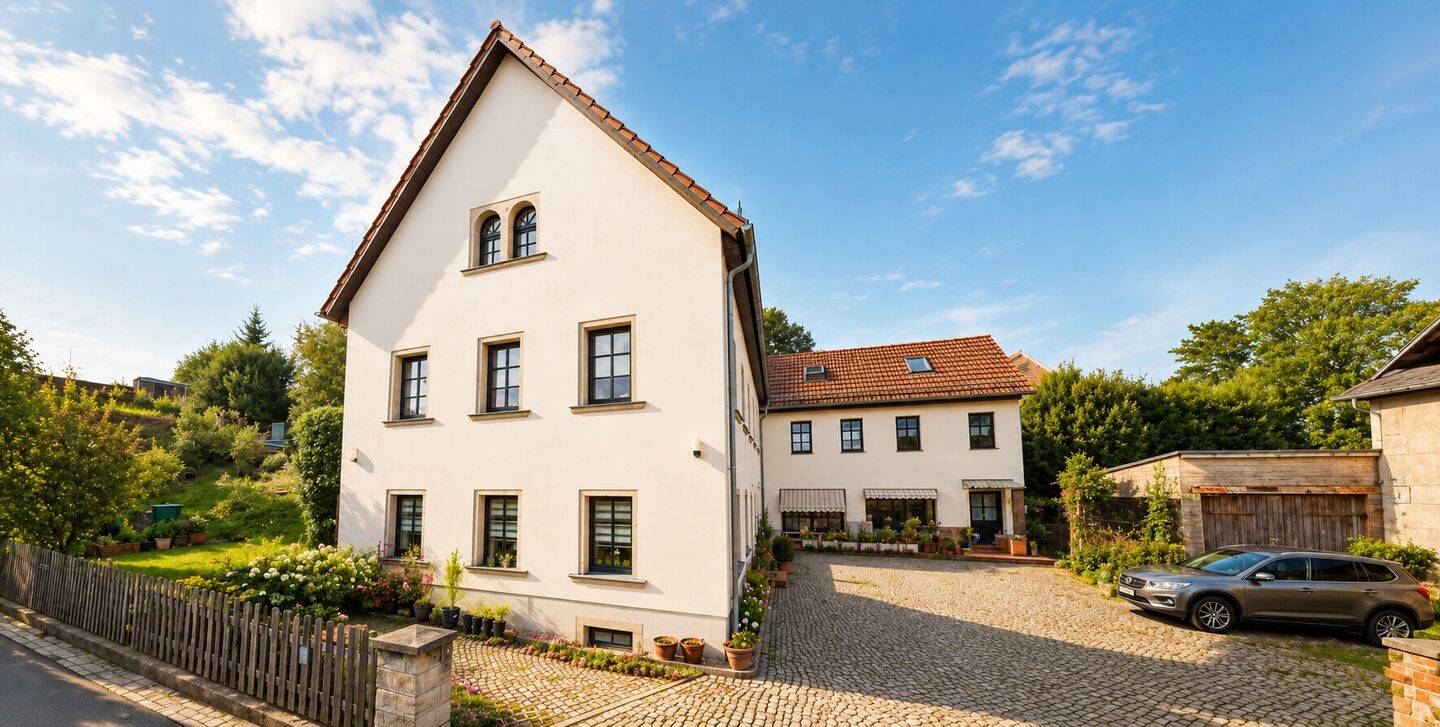 Seltenheitswert! Mehrfamilienhaus mit umfangreichem Grundstücksbestand und möglicher Baulandreserve, 1477 Arnsdorf