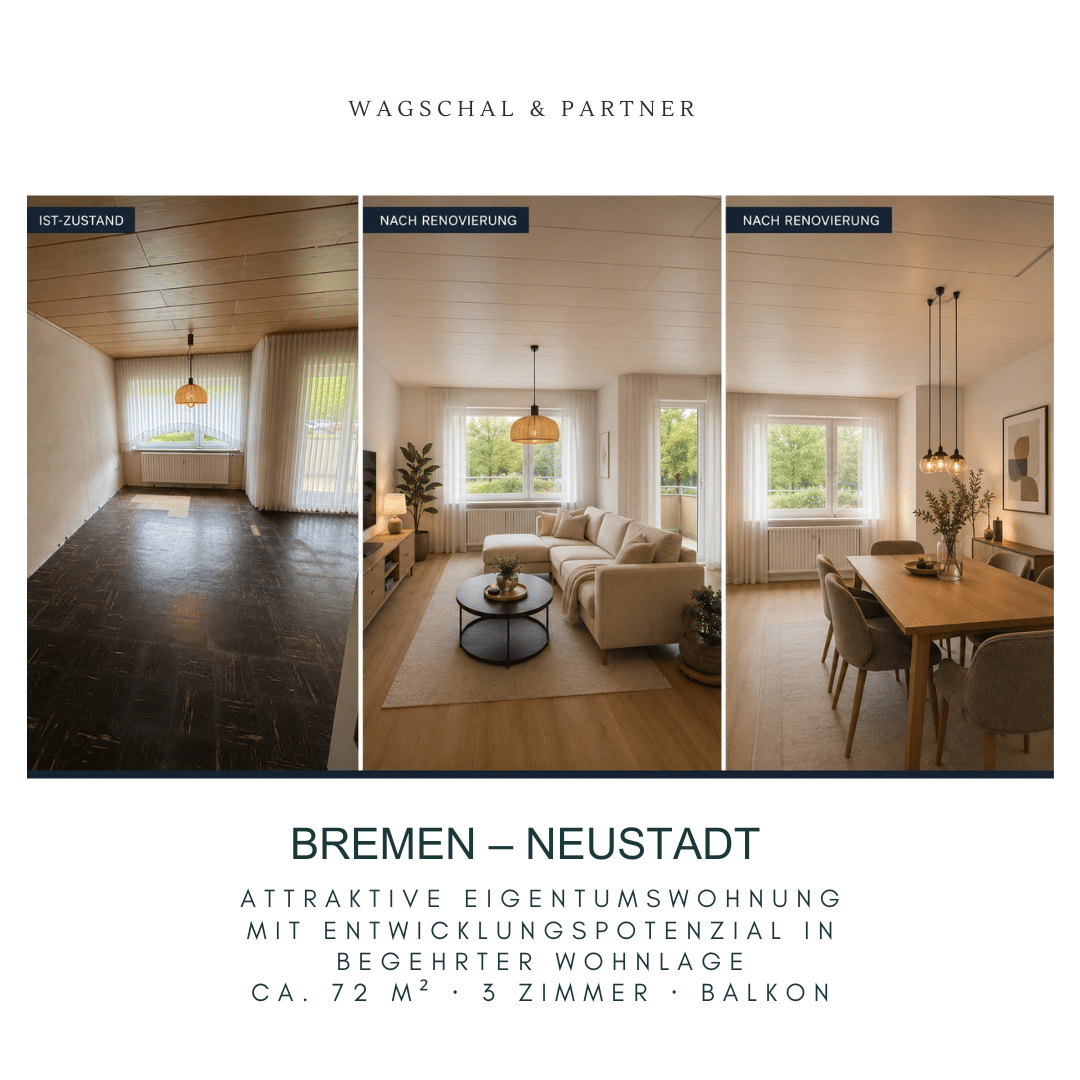 Helle 3-Zimmer-Eigentumswohnung mit Balkon und Blick ins Grüne, 28201 Bremen (Buntentor Gartenstadt Süd Huckelriede Neustadt Südervorstadt)