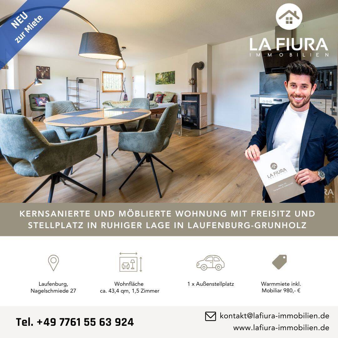 LFI | Möblierte und sanierte Wohnung ab sofort flexibel zu vermieten | mit Freisitz & Stellplatz, 79725 Laufenburg (Baden)