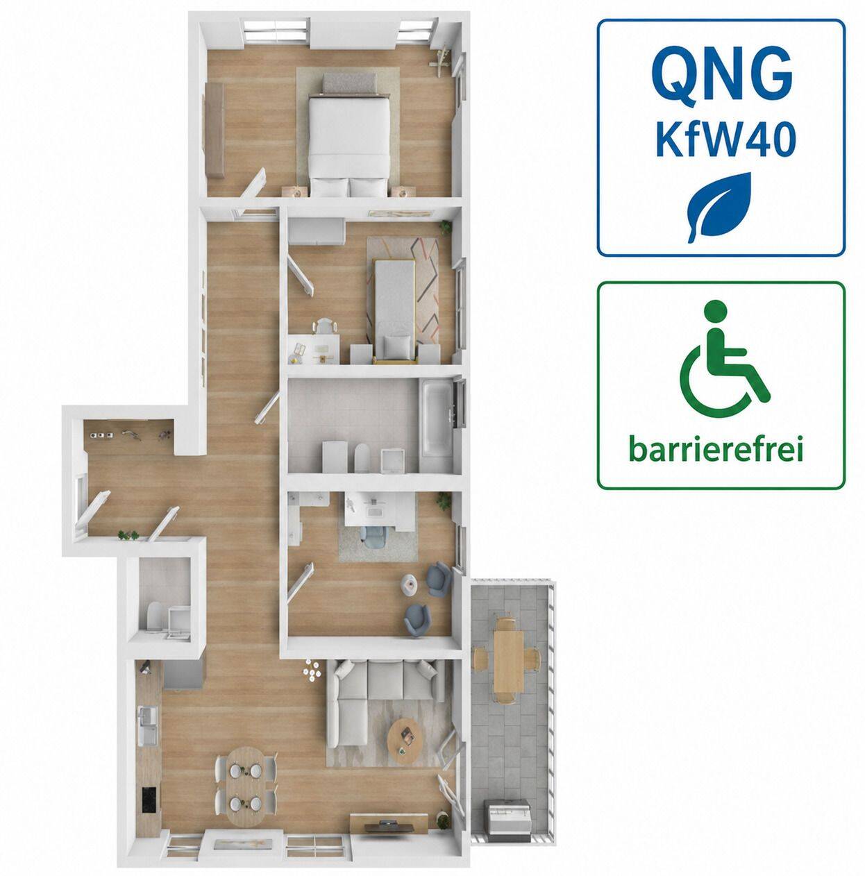 Exklusives Wohnen – großzügige 108m² im 1. Obergeschoss – barrierefrei – QNG – KfW-40 Effizienzhaus-Standard, 90453 Nürnberg