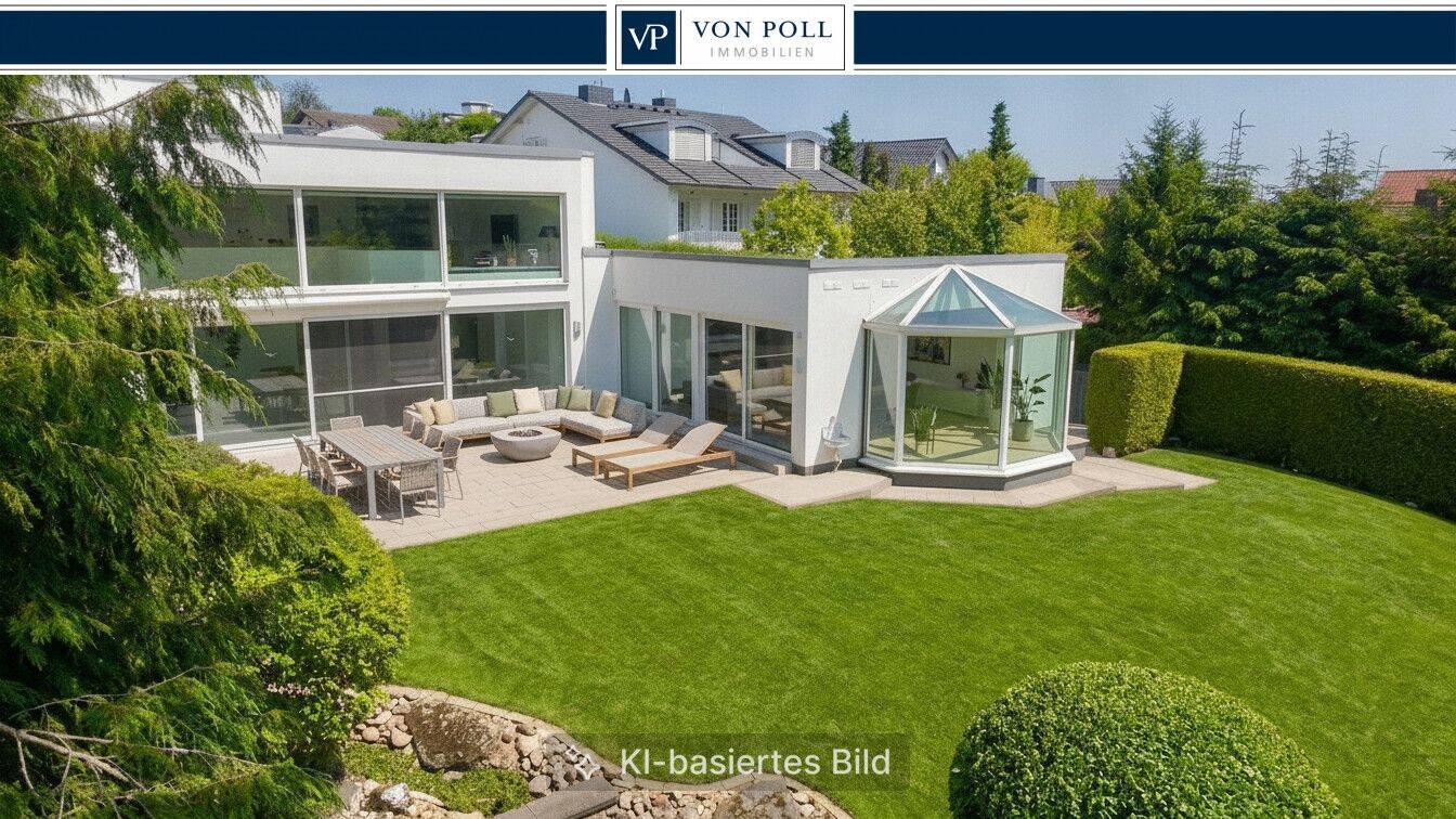 VON POLL – FRIEDRICHSDORF: Exklusive Bauhaus-Villa mit Blick auf den Hardtwald, 61381 Friedrichsdorf