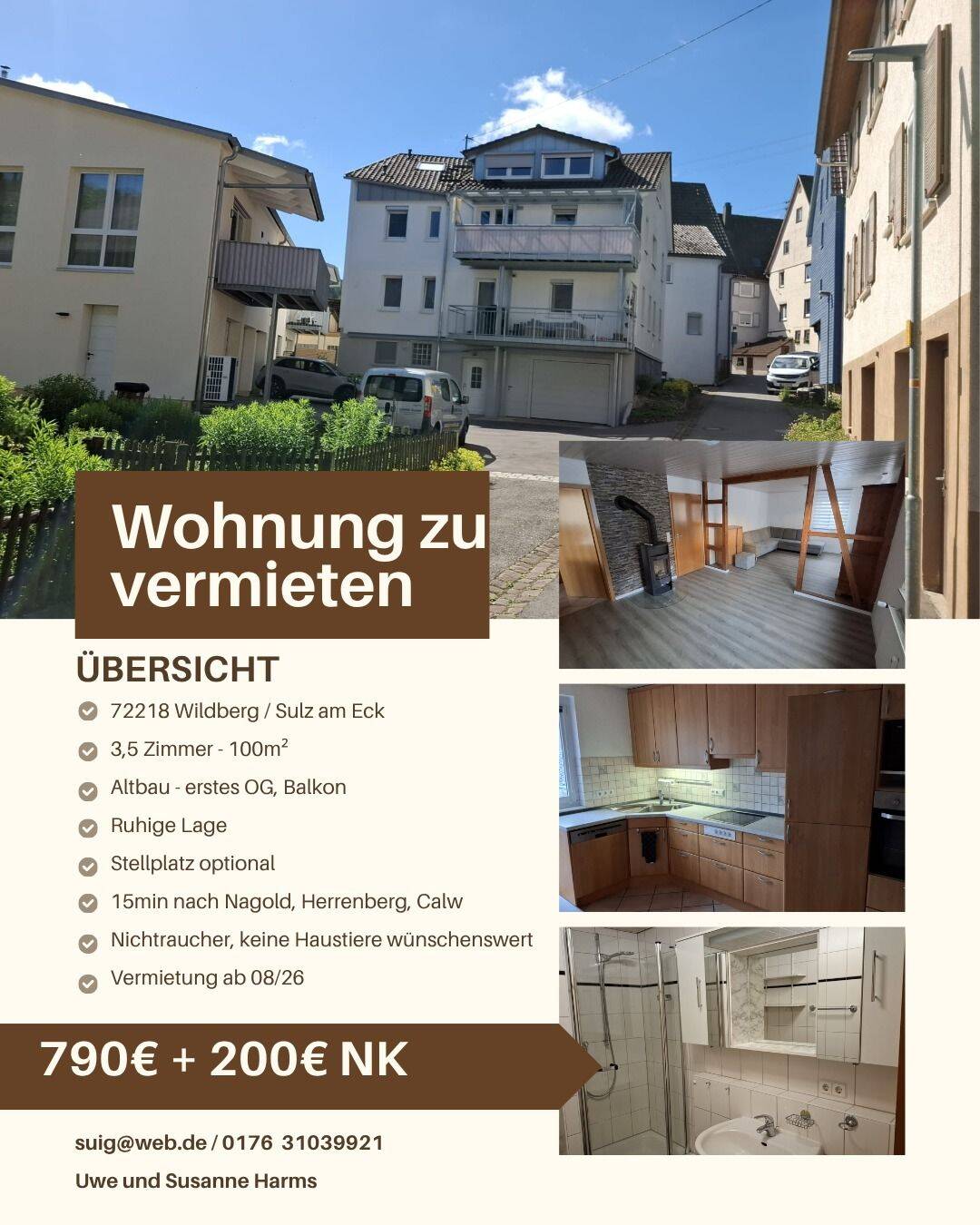 Großzügige 3,5-Zimmer Wohnung in ruhiger Lage, 72218 Wildberg