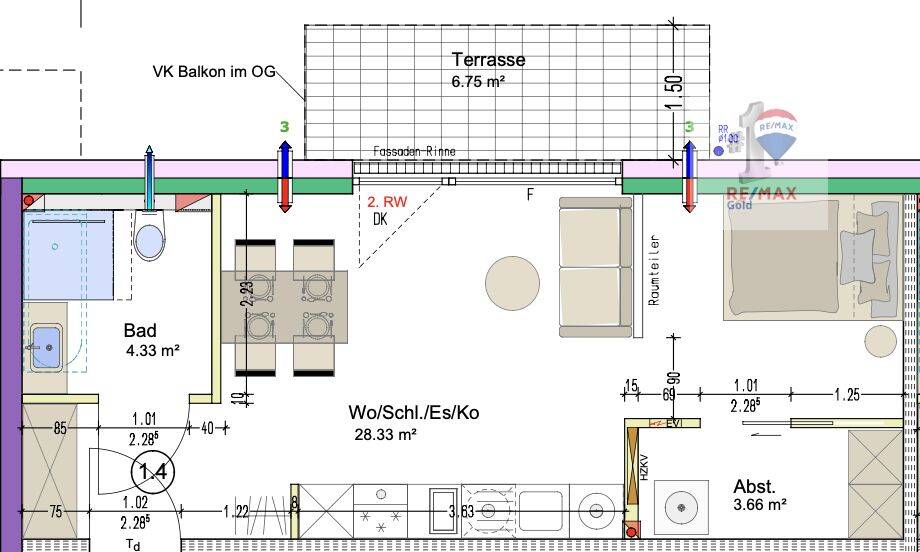 NEUBAU (Whg.Nr. 1.4) 1,5-Zimmer-Wohnung im EG mit Carport, der für E-Mobilität vorgerüstet ist, 74564 Satteldorf