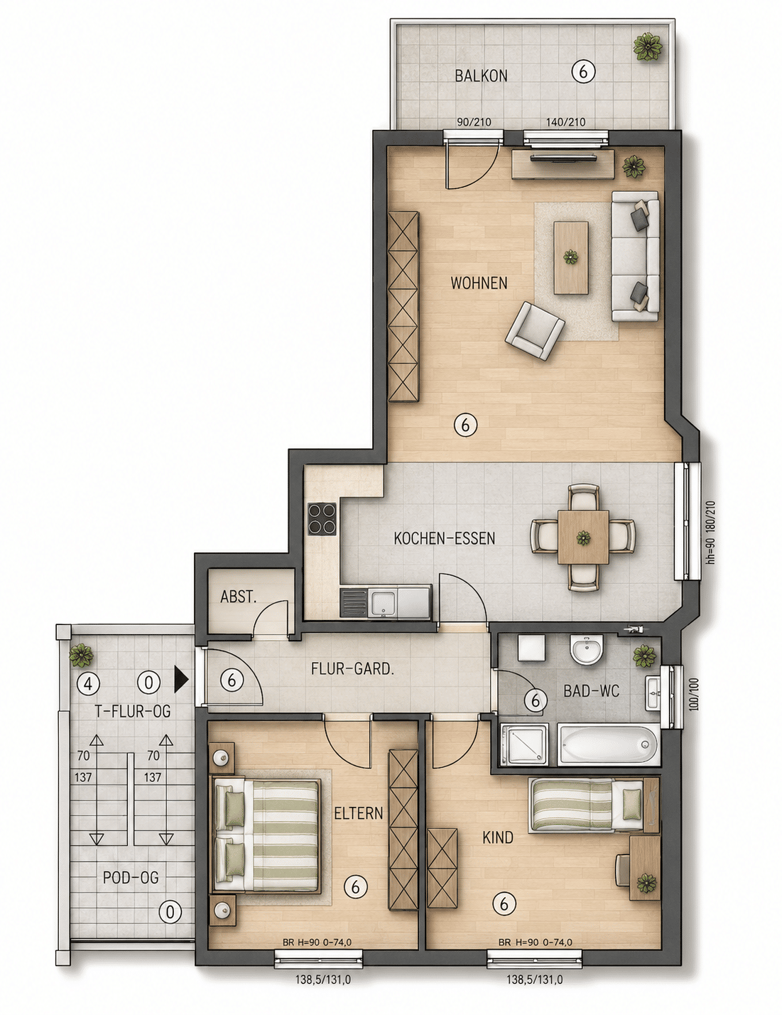Helle 3-Zimmer-Wohnung (85m²) im 1. Stock, 55270 Sörgenloch