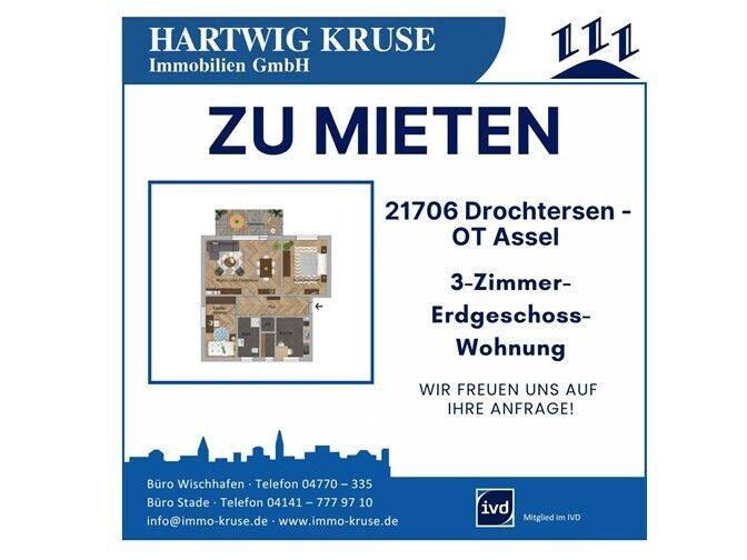 3-Zimmer-Erdgeschosswohnung mit Terrasse in ruhiger Lage, 21706 Drochtersen