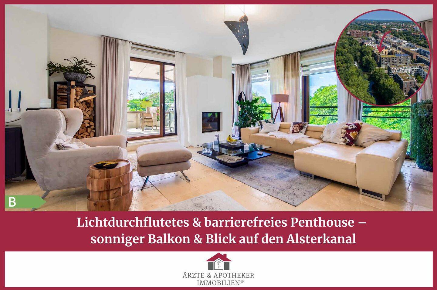 Lichtdurchflutetes & barrierefreies Penthouse –  sonniger Balkon & Blick auf den Alsterkanal, 22303 Hamburg (Hamburg-Nord Barmbek-Nord Winterhude)