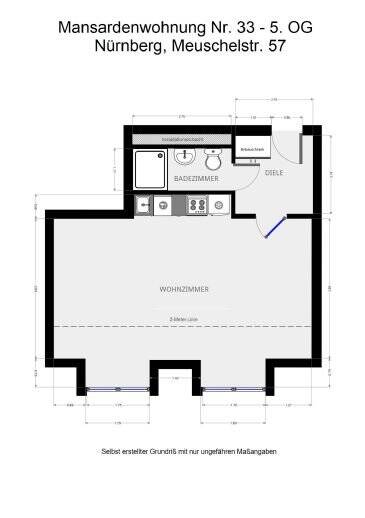 Frei ab 01.09.2018! freundliches, helles 1-Zi-Apartement in der Mansarde, Nürnberg Nord, ruhige Innenstadtlage, 90408 Nürnberg (Großreuth h. d. Veste Gärten h. d. Veste Maxfeld Nordbahnhof Sankt Johannis)