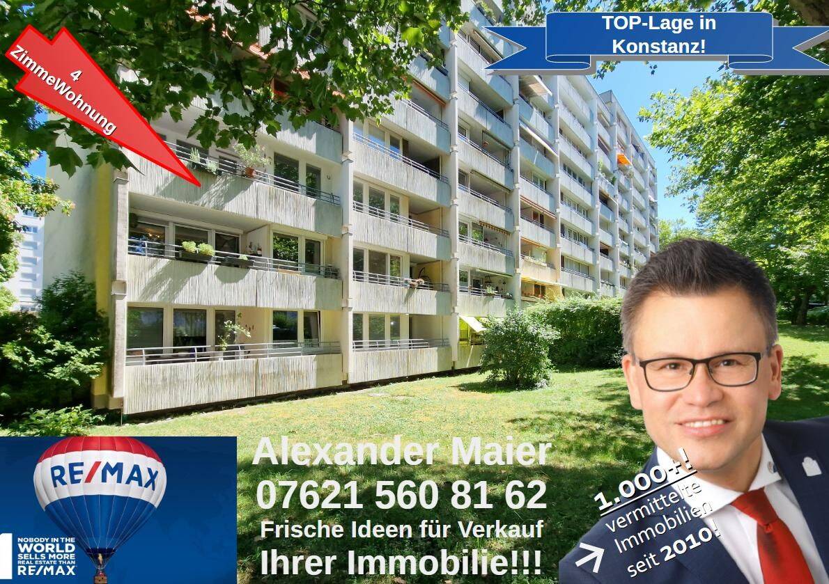 Lichtdurchflutete 4-Zimmerwohnung mit zwei Balkonen und Tiefgaragenstellplatz in Konstanz, 78467 Konstanz